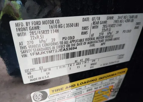 2018 Ford Expedition Max Platinum z USA, uszkodzony, nr VIN 1FMJK1MT2JEA53694